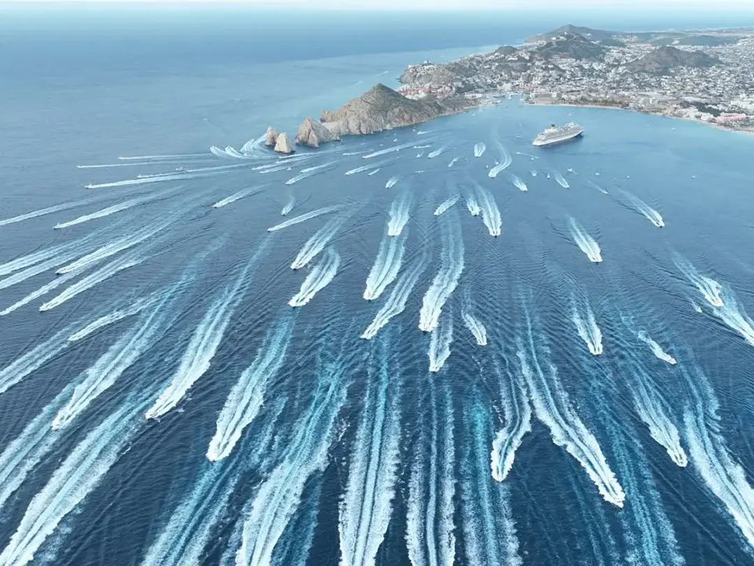 Sportfishing fleet departing off Cabo San Lucas and Land’s End during a previous Bisbee’s tournament