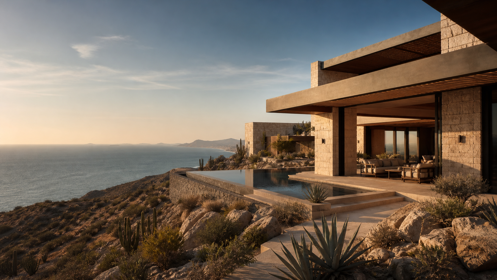 Conceptual custom home designed for Baja California Sur overlooking the Sea of Cortez