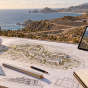 Architectural plans and luxury condominium concept for developer land investment in Los Cabos